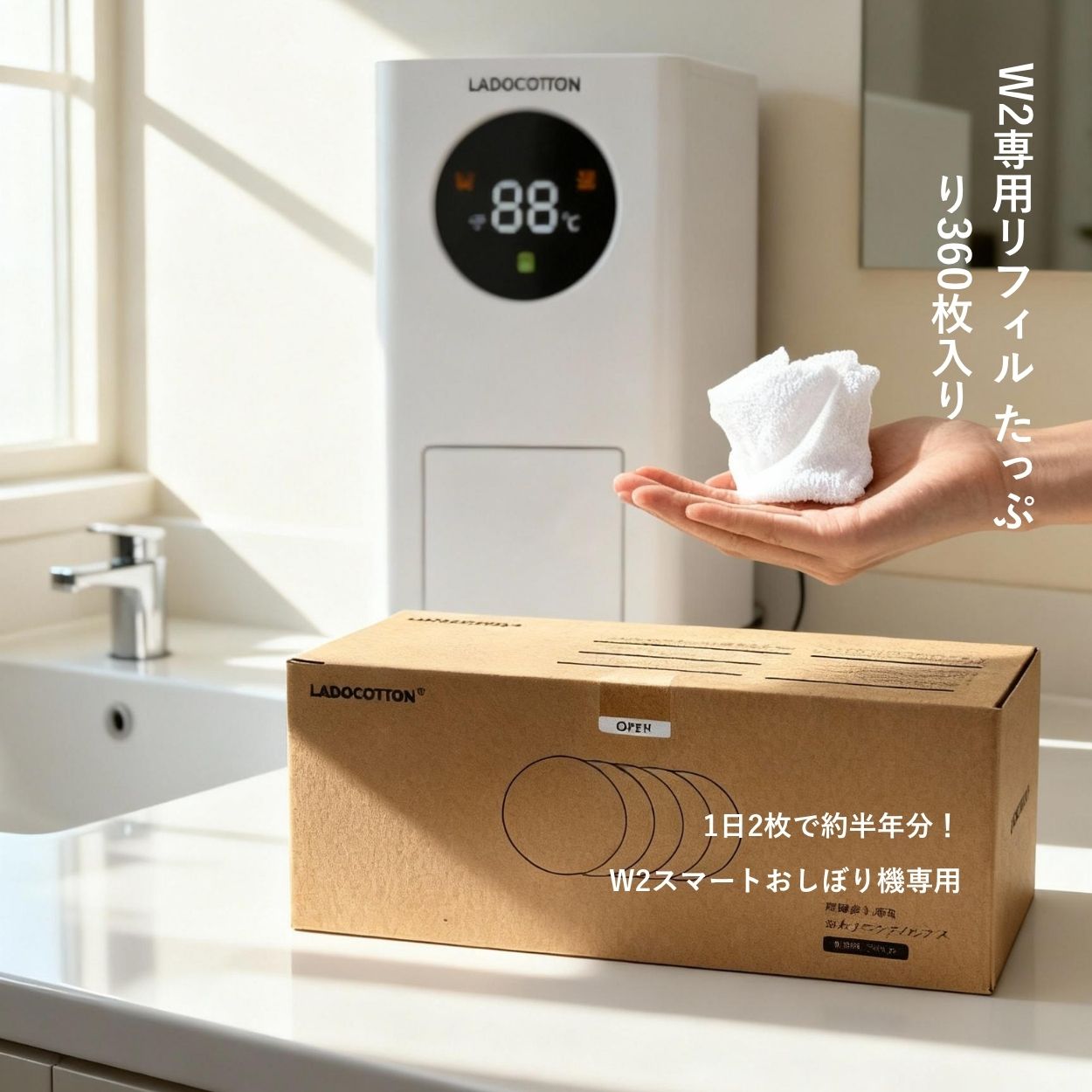 W2J専用｜一次性タオル 補充装（360枚／1箱）